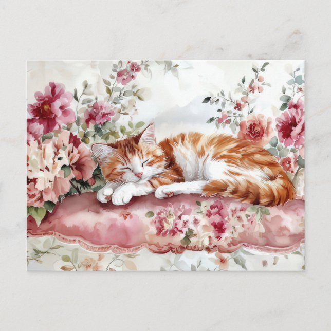 Katt Vattenfärg Postkort  Vykort (Framsida)