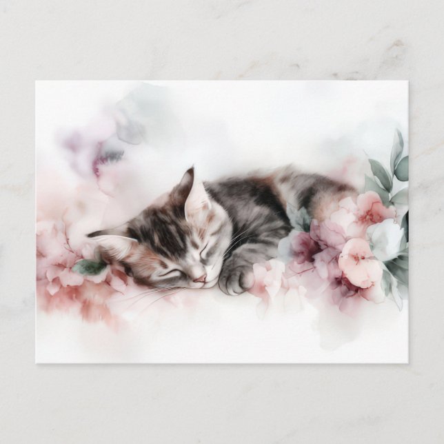 Katt Vattenfärg Postkort  Vykort (Framsida)