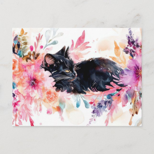 Katt Vattenfärg Postkort  Vykort (Framsida)