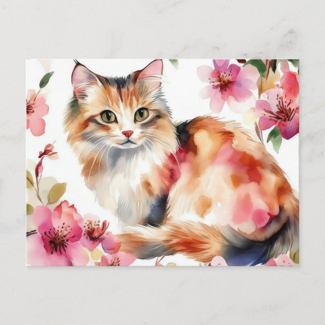 Katt Vattenfärg Postkort  Vykort (Framsida)