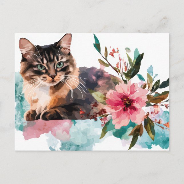Katt Vattenfärg Postkort  Vykort (Framsida)