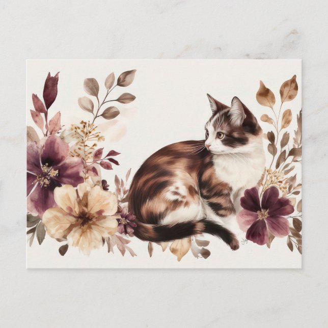 Katt Vattenfärg Postkort  Vykort (Framsida)