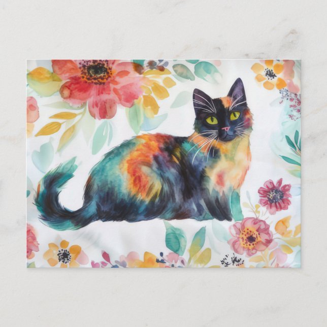 Katt Vattenfärg Postkort  Vykort (Framsida)