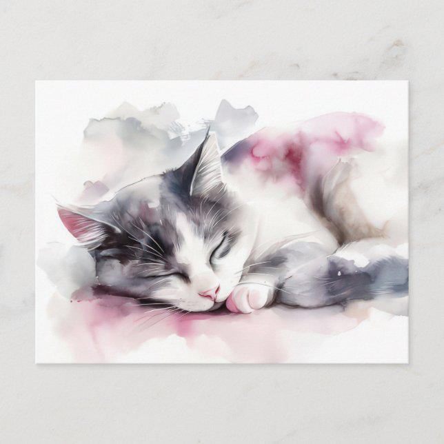 Katt Vattenfärg Postkort  Vykort (Framsida)