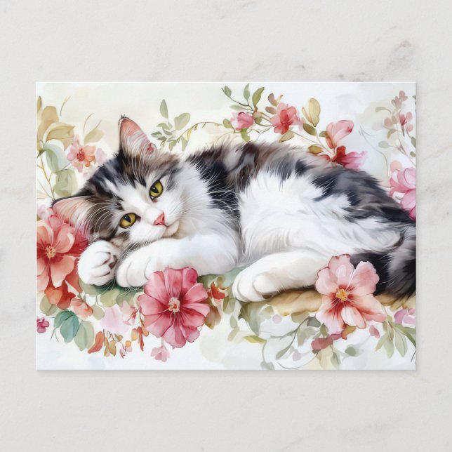 Katt Vattenfärg Postkort  Vykort (Framsida)