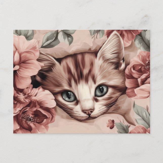 Katt Vattenfärg Postkort  Vykort (Framsida)