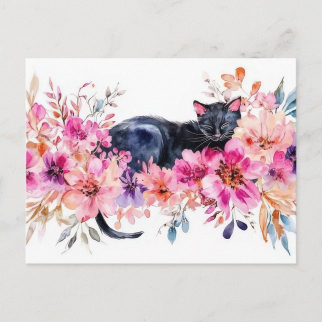 Katt Vattenfärg Postkort  Vykort (Framsida)