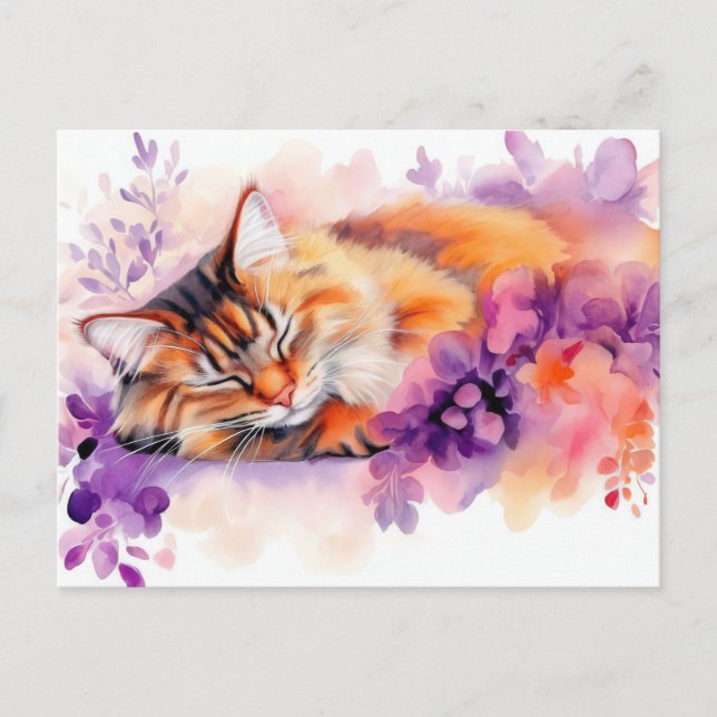 Katt Vattenfärg Postkort  Vykort (Framsida)