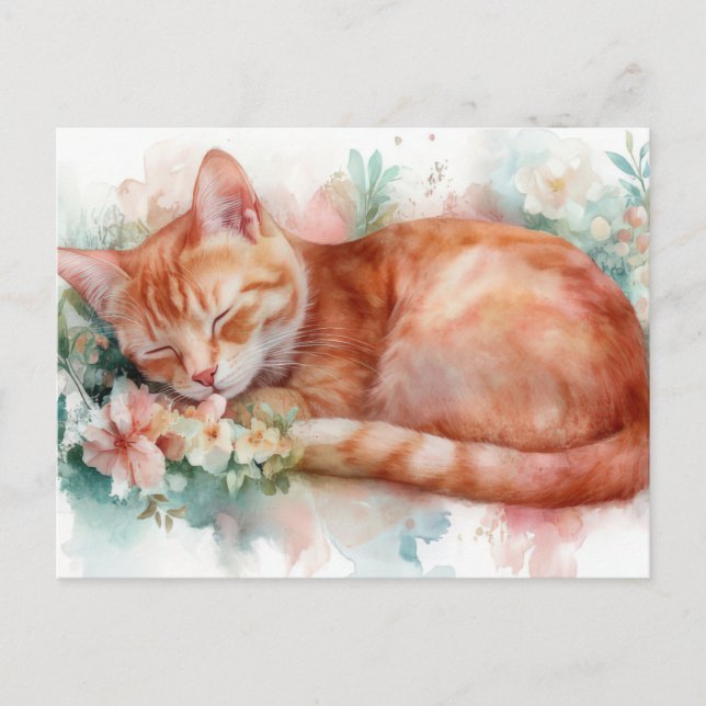 Katt Vattenfärg Postkort  Vykort (Framsida)