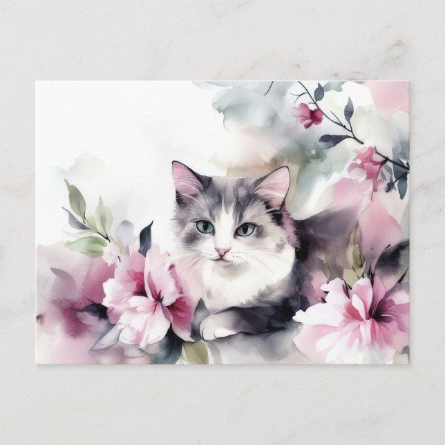 Katt Vattenfärg Postkort  Vykort (Framsida)