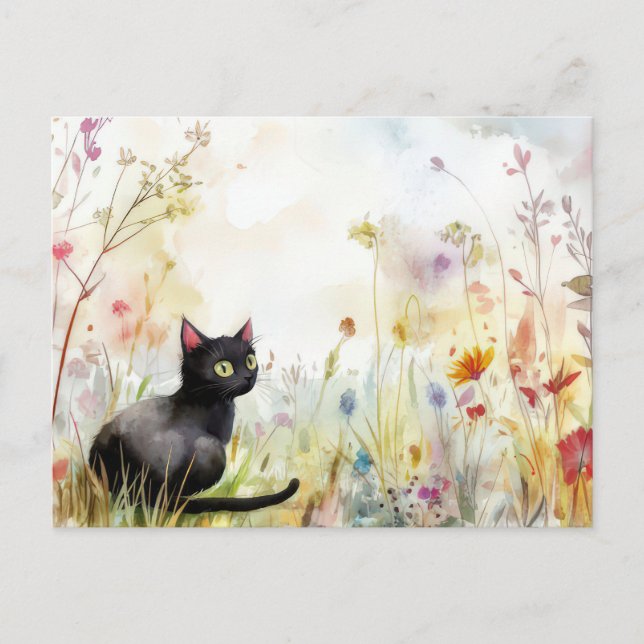 Katt Vattenfärg Postkort  Vykort (Framsida)