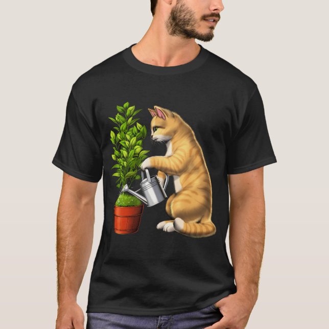 Katt vattnar växter t shirt (Framsida)