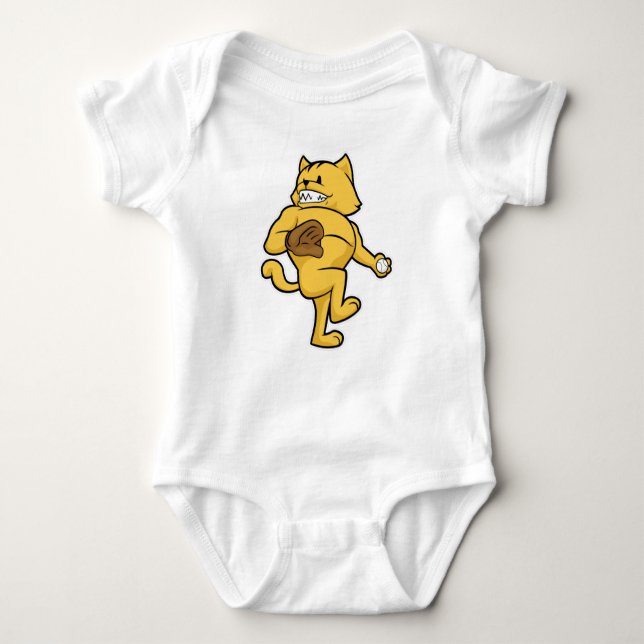 Katt vid Baseball med Catch-handske T Shirt (Framsida)
