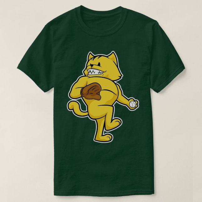 Katt vid Baseball med Catch-handske T Shirt (Design framsida)