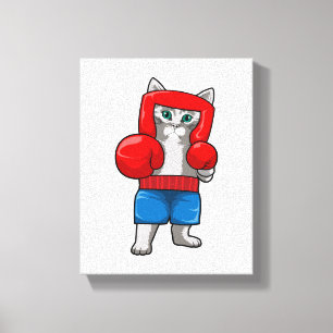 Katt vid Boxing med Boxinghandskar Canvastryck