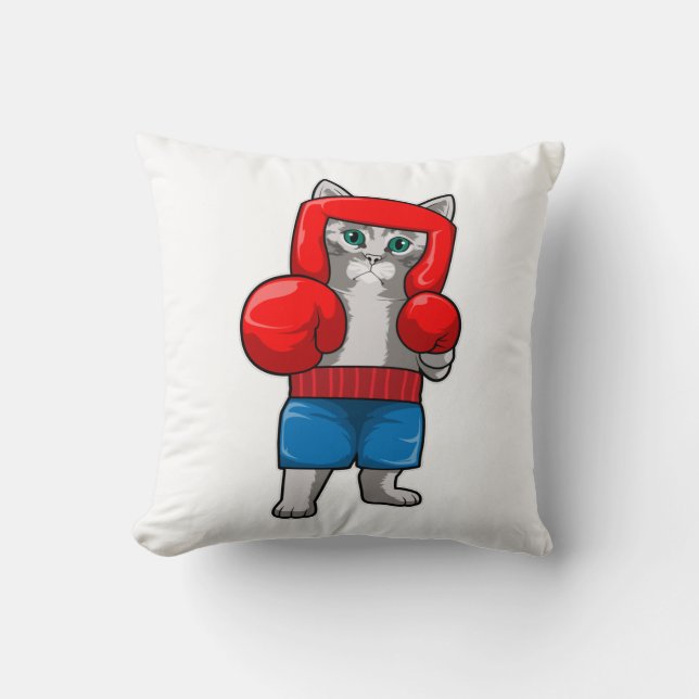 Katt vid Boxing med Boxinghandskar Kudde (Framsida)