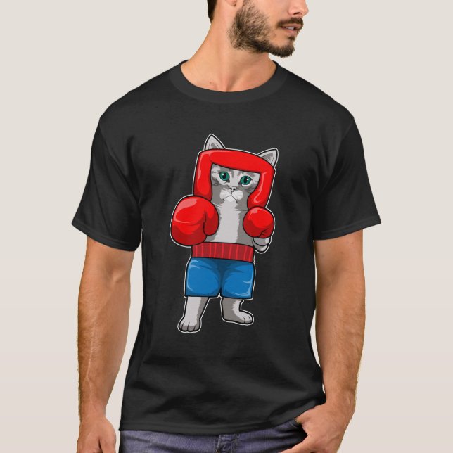 Katt vid Boxing med Boxinghandskar T Shirt (Framsida)