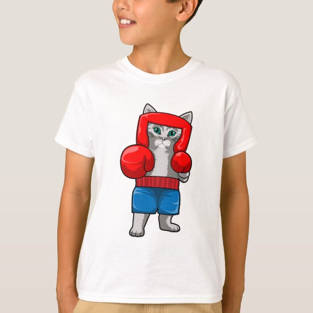 Katt vid Boxing med Boxinghandskar T Shirt (Framsida)