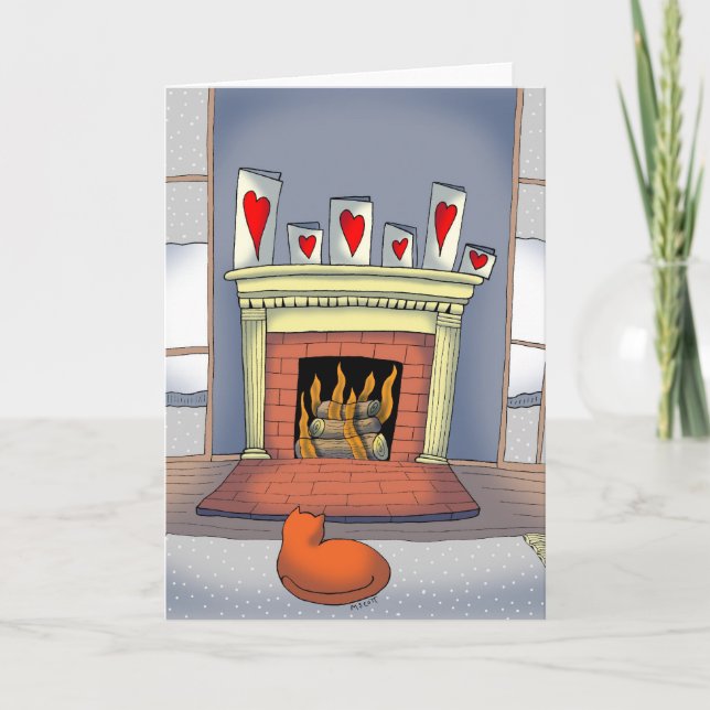 Katt vid brandkortet Valentine Day Helgkort (Framsida)