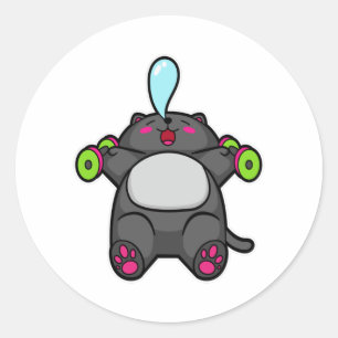 Katt vid bröstträning med Dumbbells Runt Klistermärke