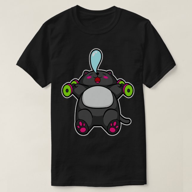Katt vid bröstträning med Dumbbells T Shirt (Design framsida)