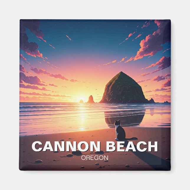 Katt vid Cannon Beach Oregon Magnet (Framsidan)