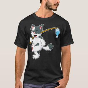 Katt vid fiske med fiskstav 1 t shirt