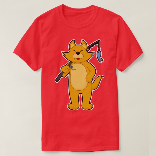 Katt vid fiske med fiskstav Fisk T Shirt (Design framsida)