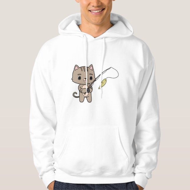Katt vid fiske med fiskstav hoodie (Framsida)