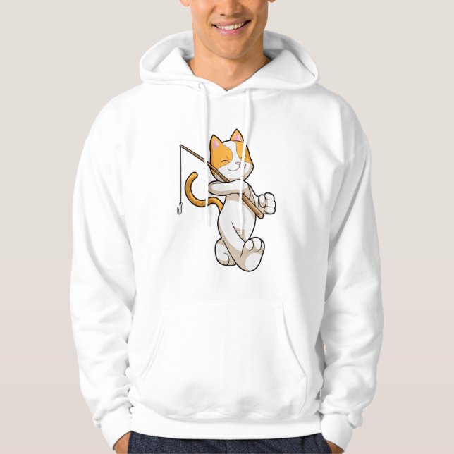 Katt vid fiske med fiskstav hoodie (Framsida)
