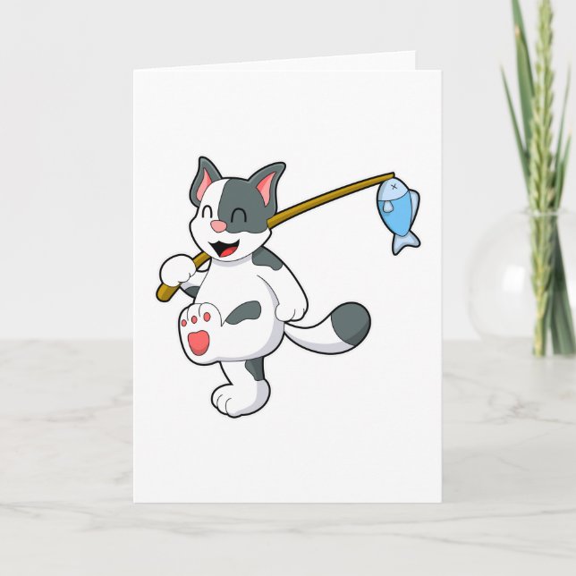 Katt vid fiske med fiskstav kort (Framsida)