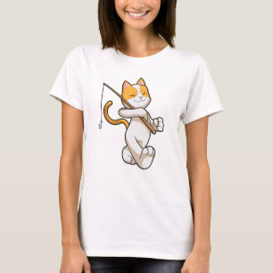 Katt vid fiske med fiskstav t shirt