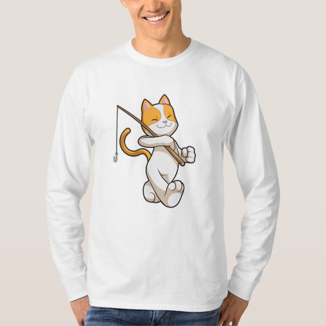 Katt vid fiske med fiskstav t shirt (Framsida)