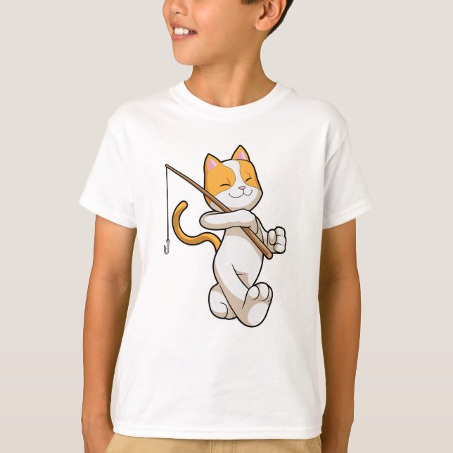 Katt vid fiske med fiskstav t shirt (Framsida)