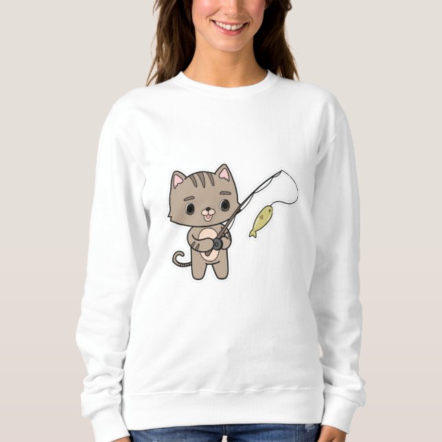 Katt vid fiske med fiskstav t shirt (Framsida)