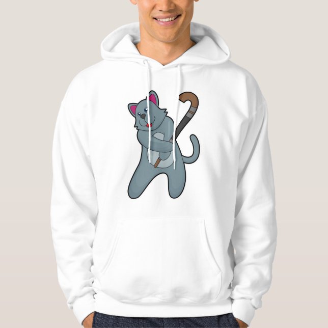 Katt vid Hockey med Hockey stick Hoodie (Framsida)