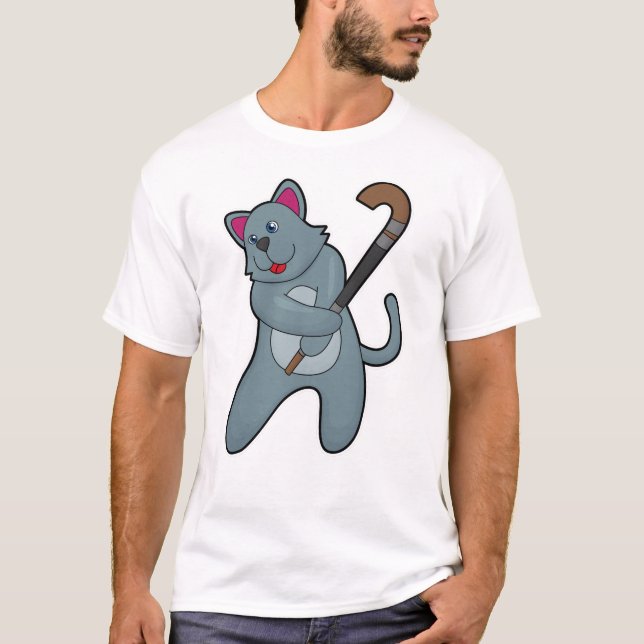 Katt vid Hockey med Hockey stick T Shirt (Framsida)