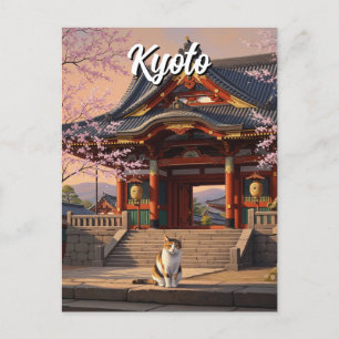 Katt vid Kyoto-templet Japan Travel Vykort