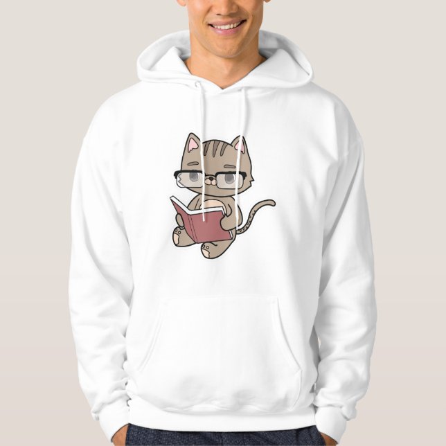 Katt vid läsning med Bok Hoodie (Framsida)
