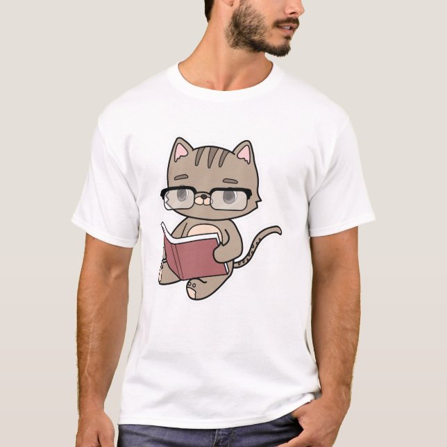 Katt vid läsning med Bok T Shirt (Framsida)
