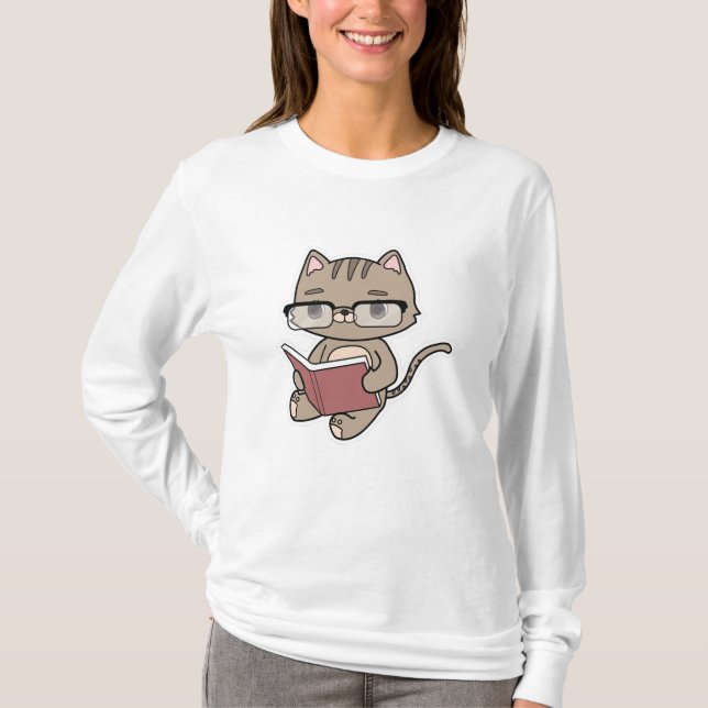 Katt vid läsning med Bok T Shirt (Framsida)