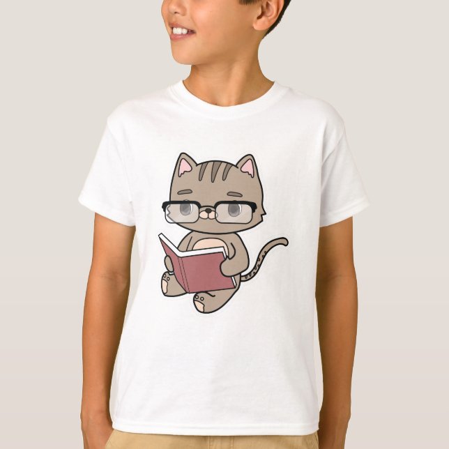 Katt vid läsning med Bok T Shirt (Framsida)