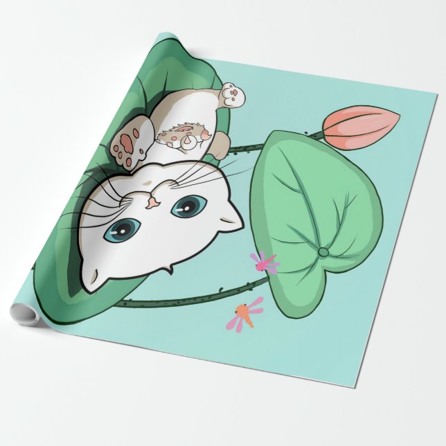 Katt vid Löv, en fin katt Kitten Gift Idea Presentpapper (Utrullad)