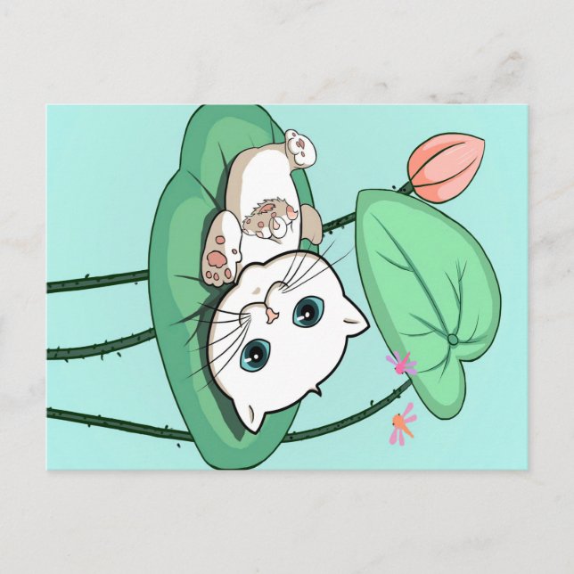 Katt vid Löv, en fin katt Kitten Gift Idea Vykort (Framsida)