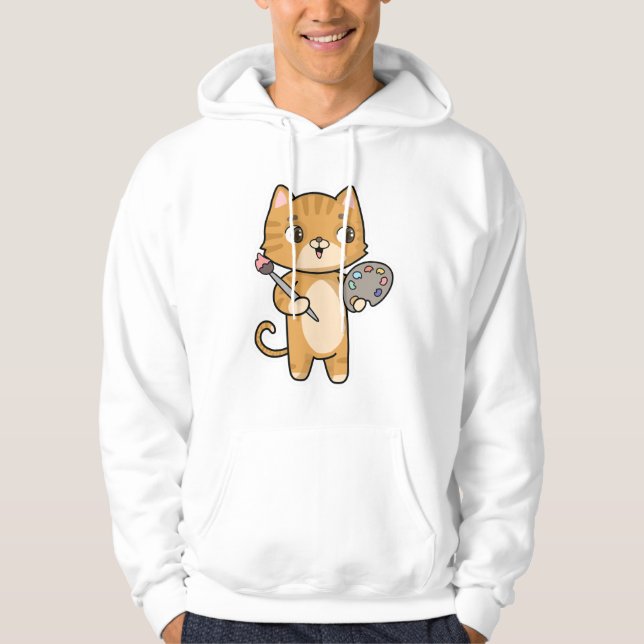 Katt vid målning med Färg och pensel Hoodie (Framsida)
