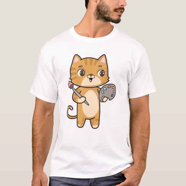 Katt vid målning med Färg och pensel T Shirt (Framsida)