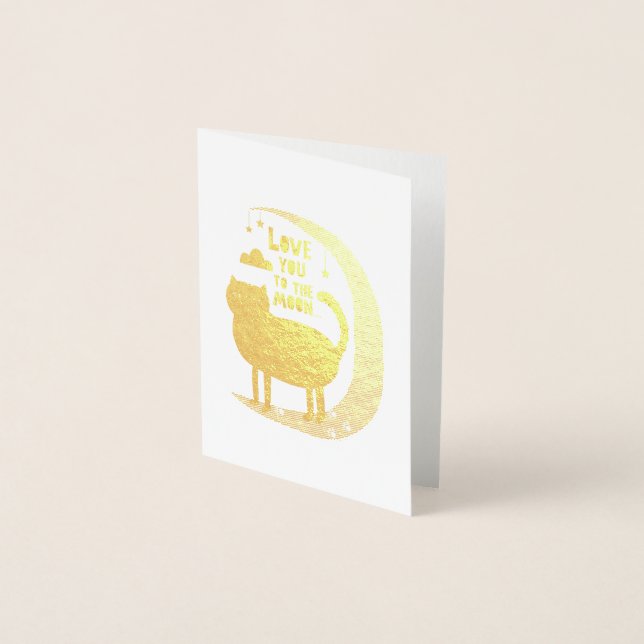 Katt vid måne folierat kort (Framsida)