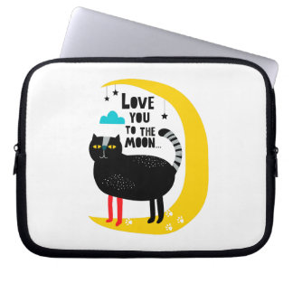 Katt vid måne laptop fodral