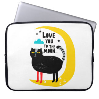 Katt vid måne laptop fodral