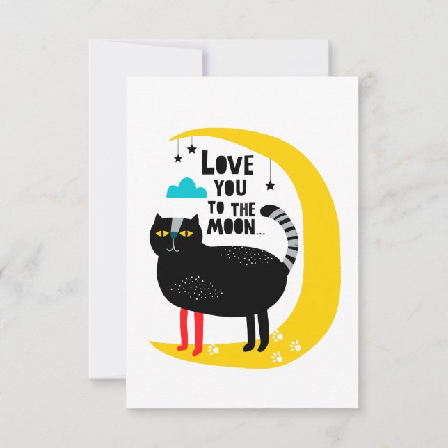 Katt vid måne OSA kort (Framsida)